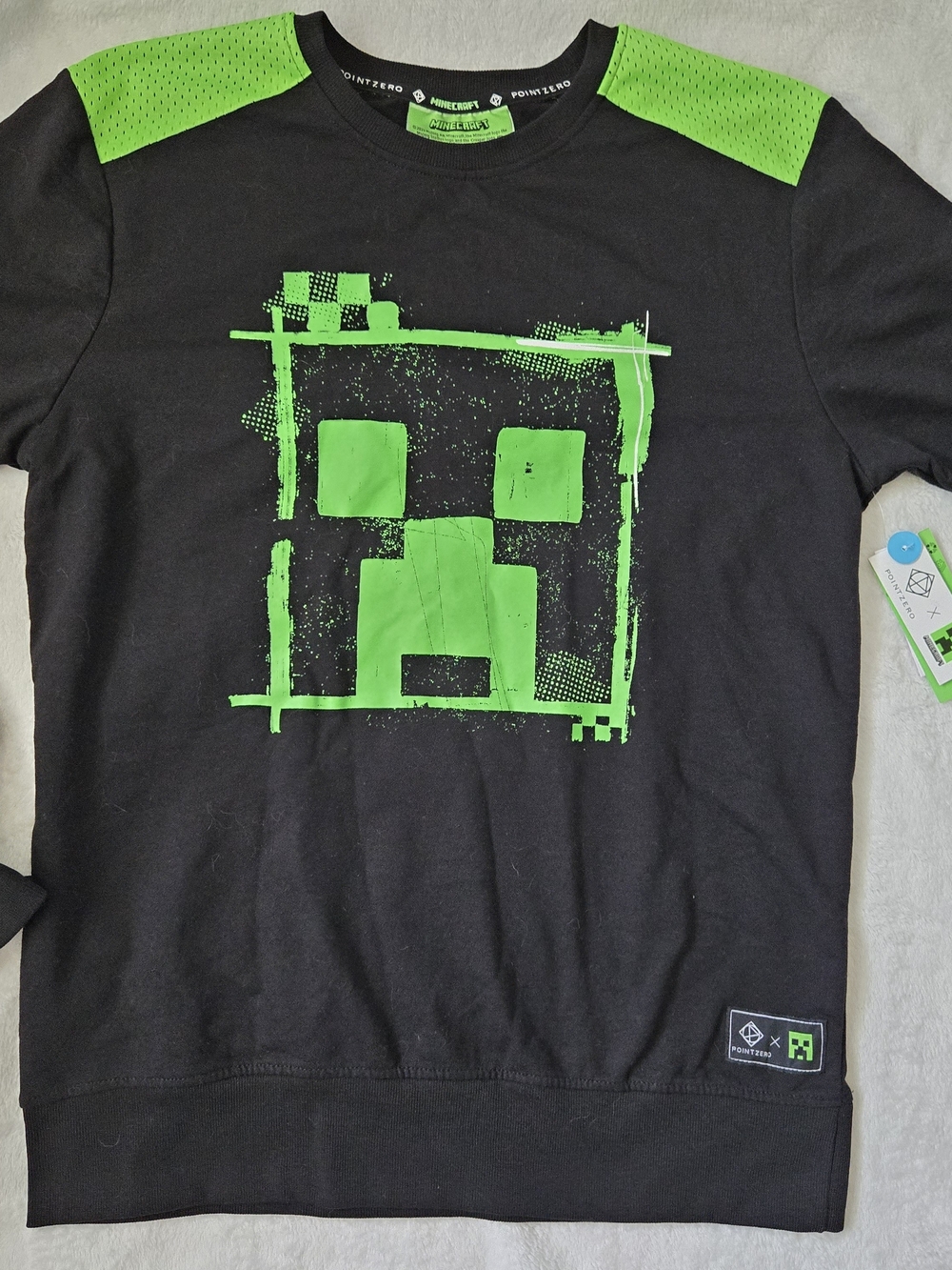 Minecraft Point Zero Black Long Sleeve Tee with Neon Green Graphic